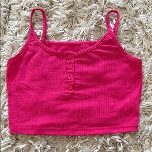 Shein Pink Ribbed Button-Front Crop Top